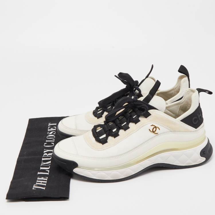 Pre Owned Chanel Tricolor Leather, Suede and Fabric CC Low Top Sneakers Size 39