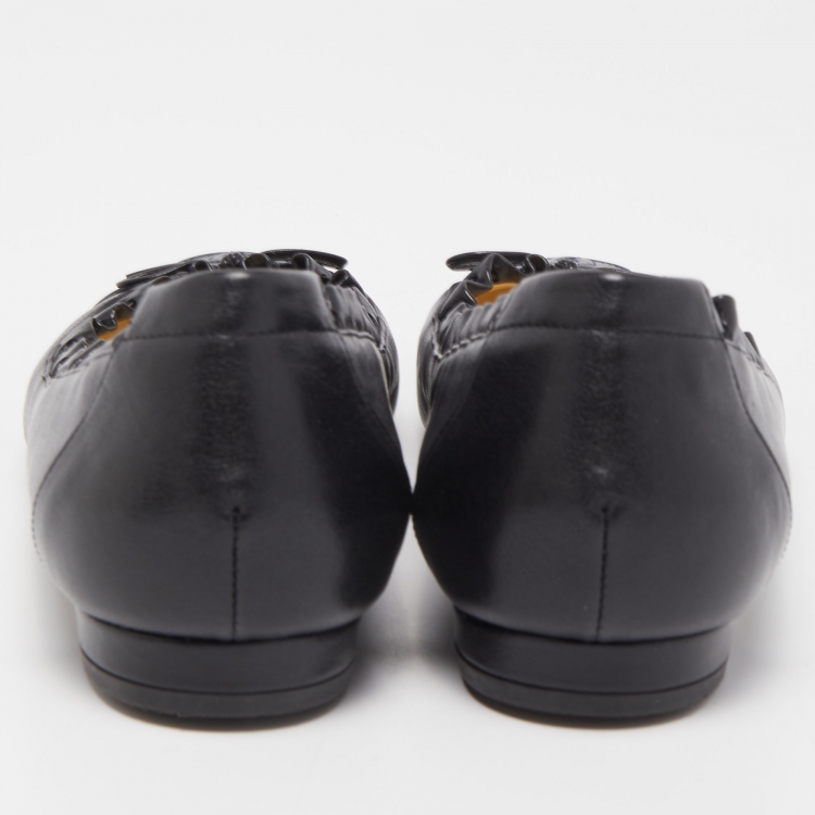 Pre Owned Chanel Black Leather CC Cap Toe Ballet Flats Size 40.5
