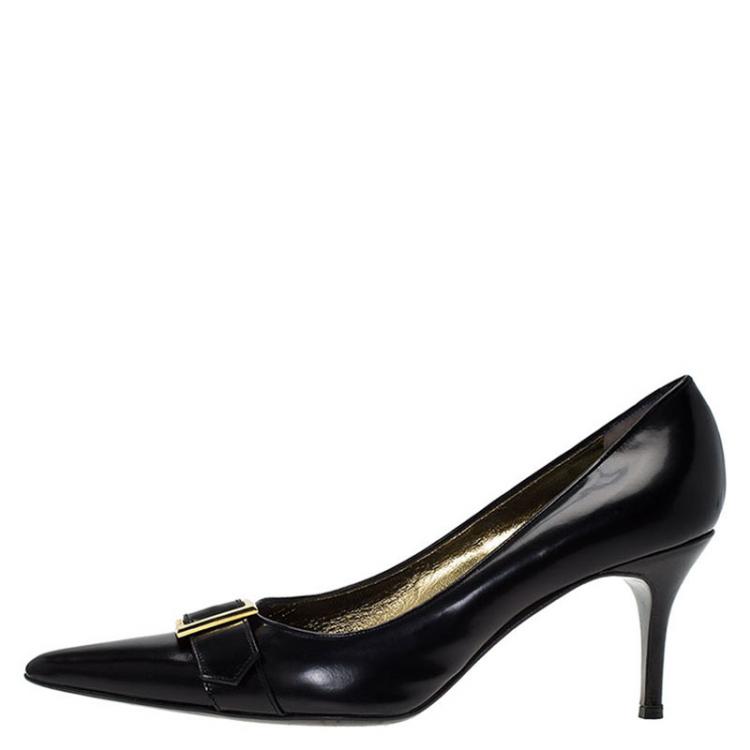 Pre Owned Dolce and Gabbana Black Leather Buckle Pointed Toe Pumps Size 39