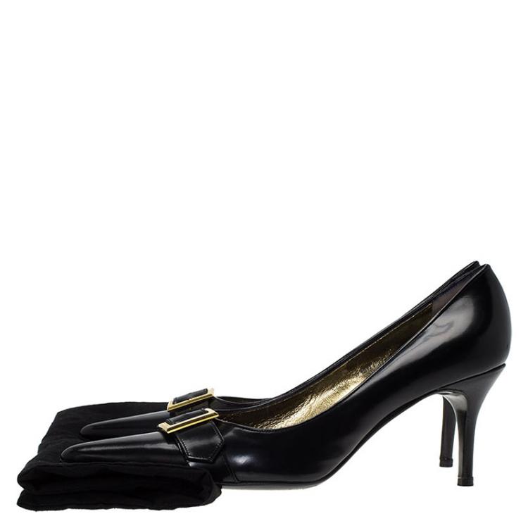 Pre Owned Dolce and Gabbana Black Leather Buckle Pointed Toe Pumps Size 39