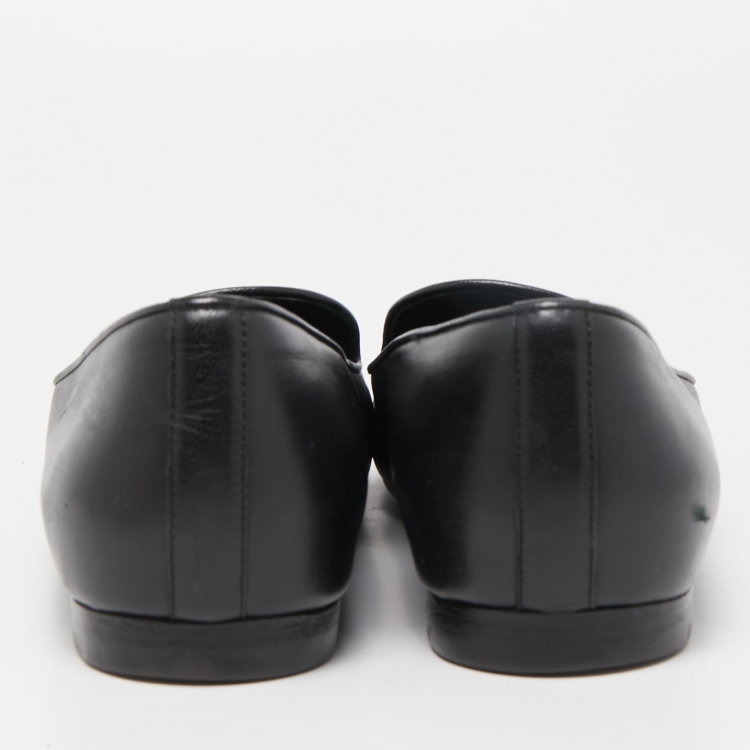 Pre Owned Chanel Black Leather CC Slip On Smoking Slippers Size 40