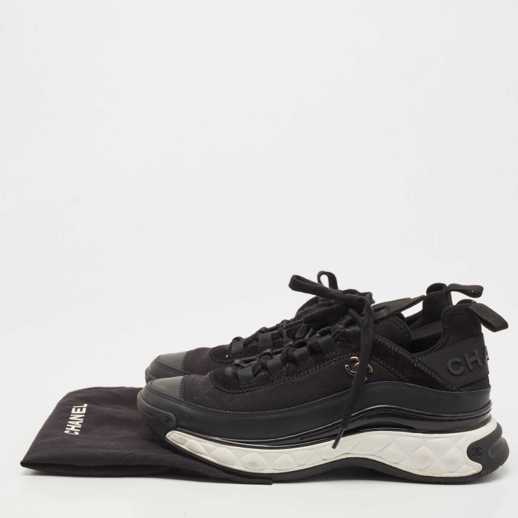 Pre Owned Chanel Black Fabric and Leather CC Low Top Sneakers Size 38