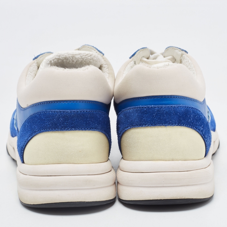 Pre Owned Chanel Blue/White Leather and Nylon CC Low Top Sneakers Size 39.5 