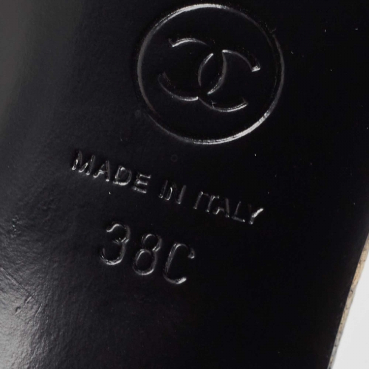 Pre Owned Chanel Black/Gold Leather CC Cap Toe Slingback Pumps Size 38