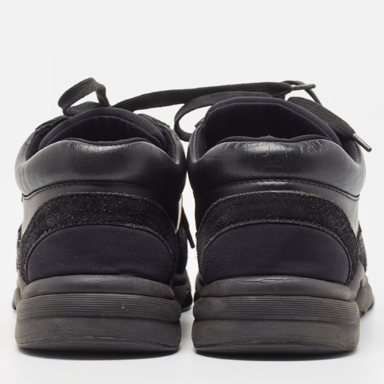 Pre Owned Chanel Black Fabric And Suede CC Low Top Sneakers Size 37.5