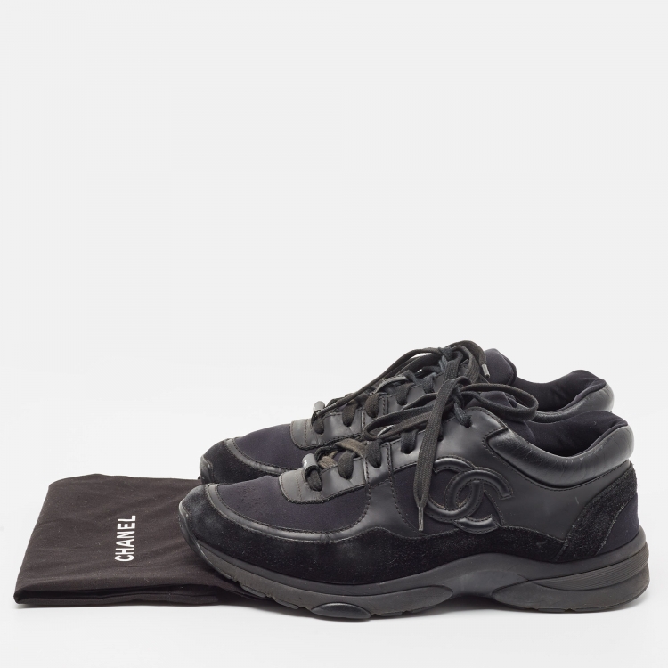 Pre Owned Chanel Black Fabric And Suede CC Low Top Sneakers Size 37.5