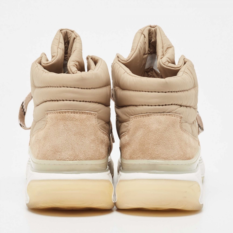 Pre Owned Chanel Beige Suede and Fabric CC High Top Sneakers Size 42