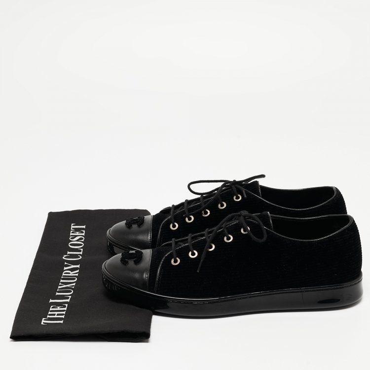 Pre Owned Chanel Black Velvet and Leather CC Low Top Sneakers Size 41