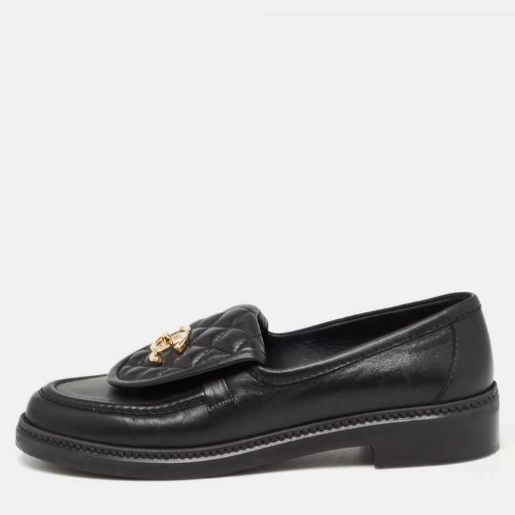 Chanel 黒 ローファーゴールドチェーン グログラン 37 38 Chanel 黒 ローファー ゴールドチェーン グログラン 37 38