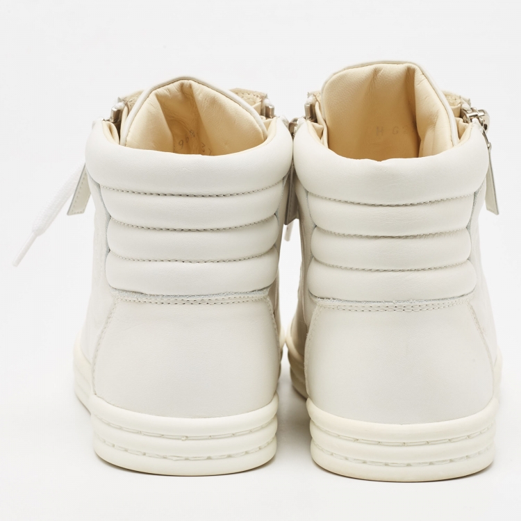 Pre Owned Chanel White Leather CC High Top Sneakers Size 37.5