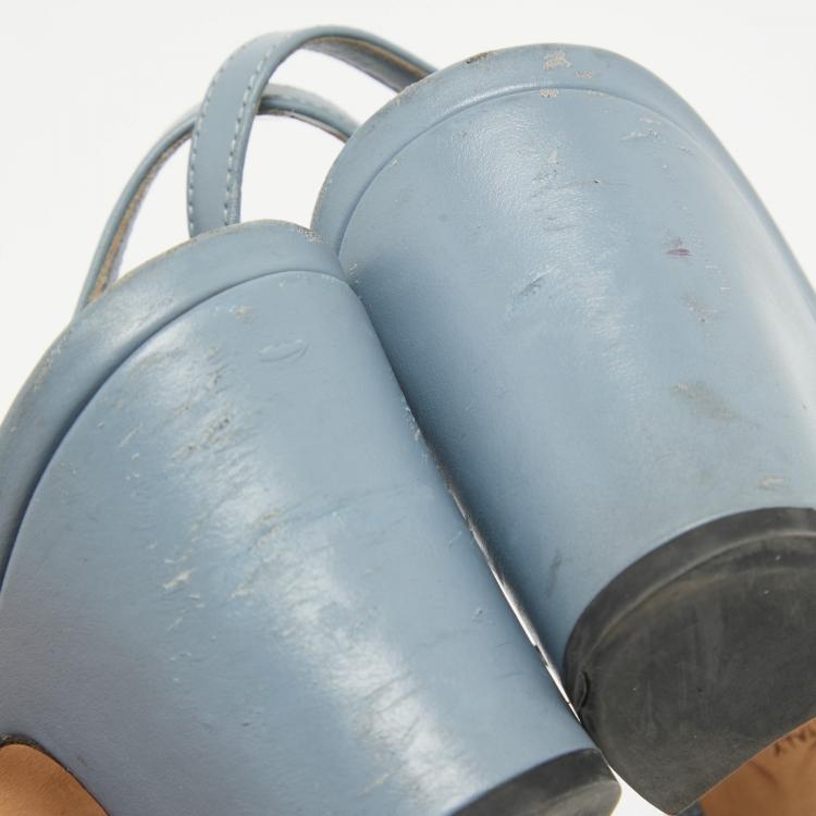 Pre Owned Chanel Blue/Black Leather CC D'orsay Slingback Pumps Size 40