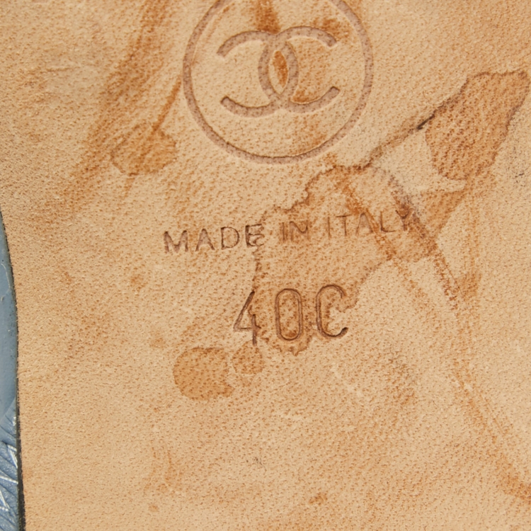 Pre Owned Chanel Blue/Black Leather CC D'orsay Slingback Pumps Size 40