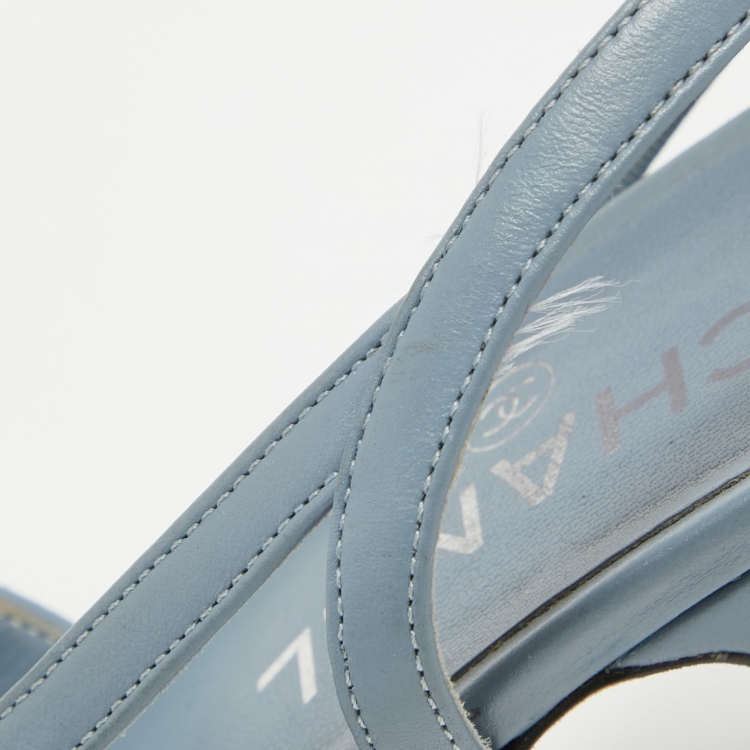 Pre Owned Chanel Blue/Black Leather CC D'orsay Slingback Pumps Size 40