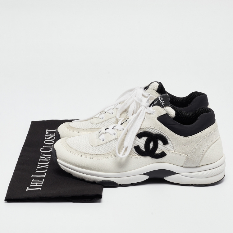 Pre Owned Chanel Grey Suede and Mesh CC Lace Up Sneakers Size 39