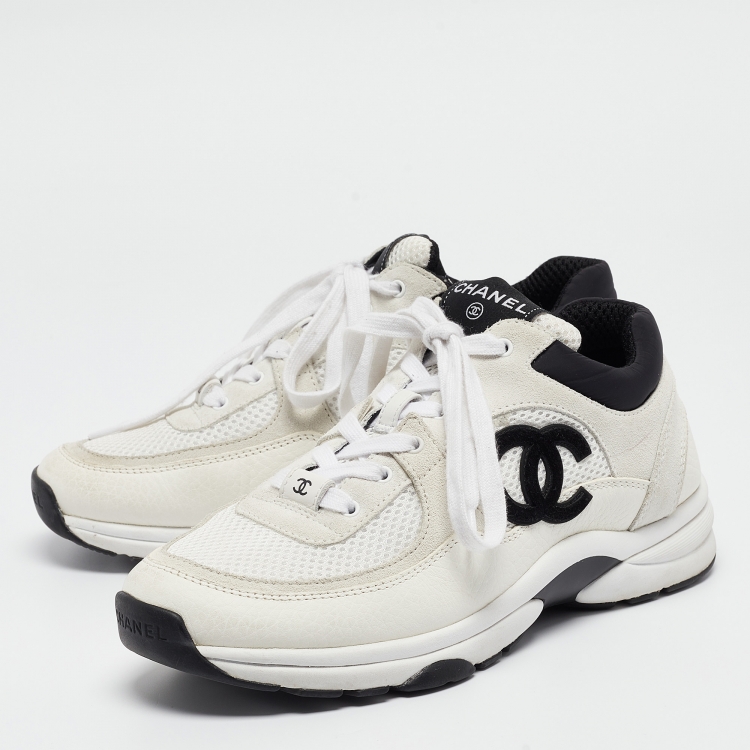 Pre Owned Chanel Grey Suede and Mesh CC Lace Up Sneakers Size 39