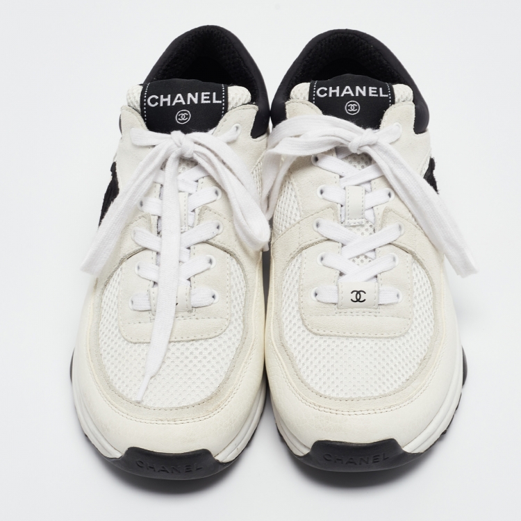 Pre Owned Chanel Grey Suede and Mesh CC Lace Up Sneakers Size 39