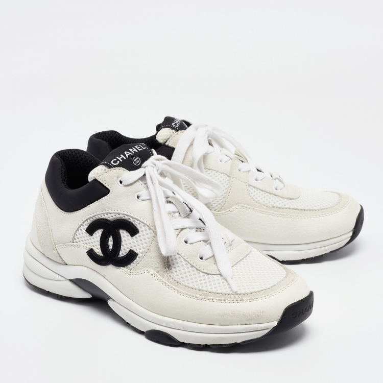 Pre Owned Chanel Grey Suede and Mesh CC Lace Up Sneakers Size 39