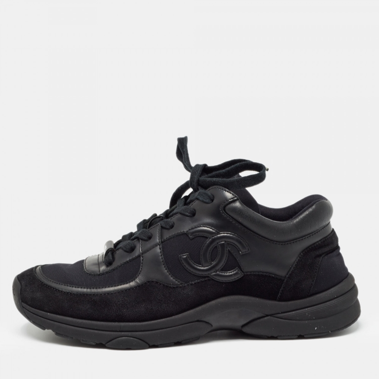 Chanel Black Suede, Nylon and Leather CC Low Top Sneakers Chanel Black Suede, Nylon and Leather CC Low Top Sneakers