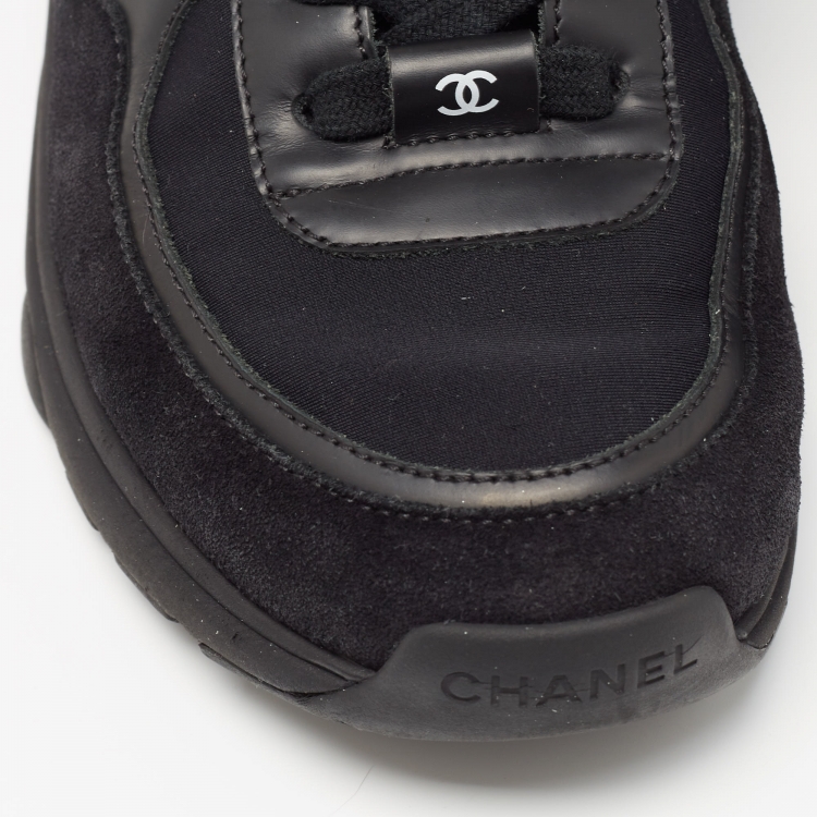 Pre Owned Chanel Black Suede, Nylon and Leather CC Low Top Sneakers Size 38