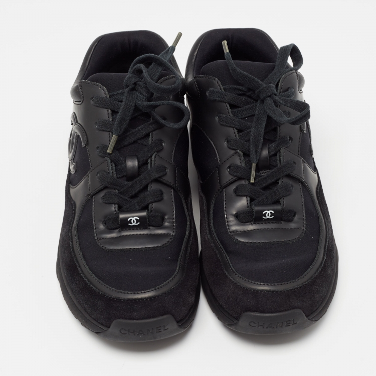 Pre Owned Chanel Black Suede, Nylon and Leather CC Low Top Sneakers Size 38