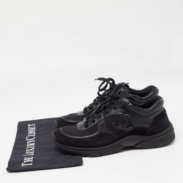 Pre Owned Chanel Black Suede, Nylon and Leather CC Low Top Sneakers Size 38
