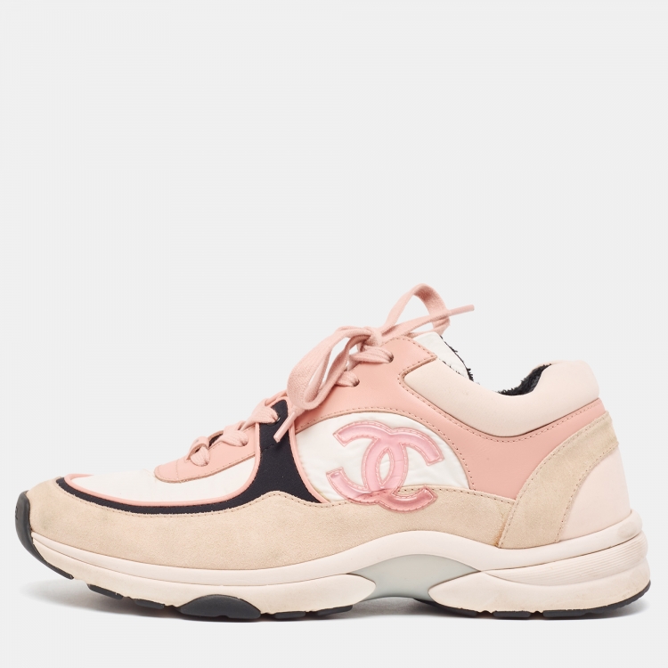 Pre Owned Chanel Multicolor Nylon and Suede CC Low Top Sneakers Size 40.5