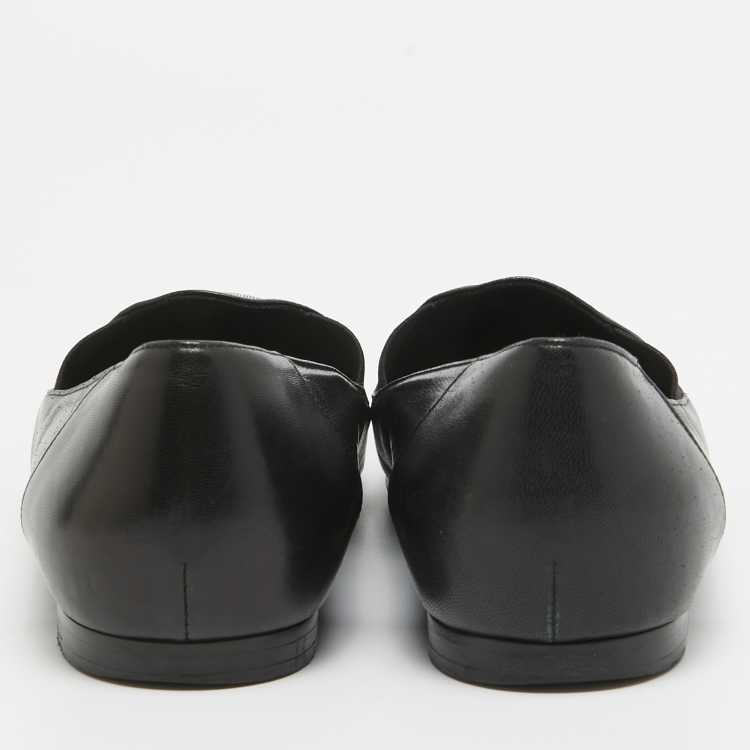 Pre Owned Chanel Black Leather CC Slip On Loafers Size 37.5