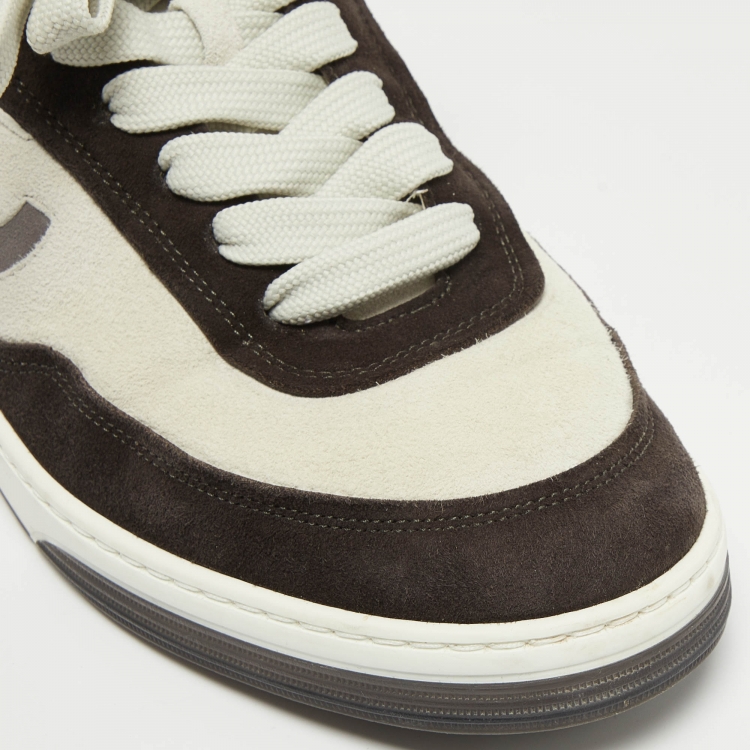 Pre Owned Chanel Grey/Black Suede Interlocking CC Logo Sneakers Size 39.5