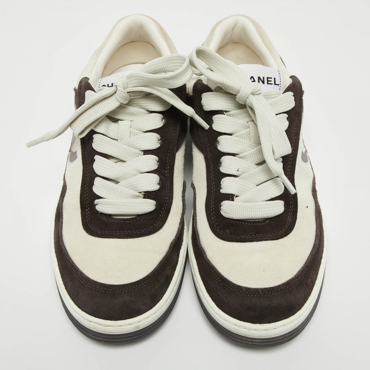 Pre Owned Chanel Grey/Black Suede Interlocking CC Logo Sneakers Size 39.5