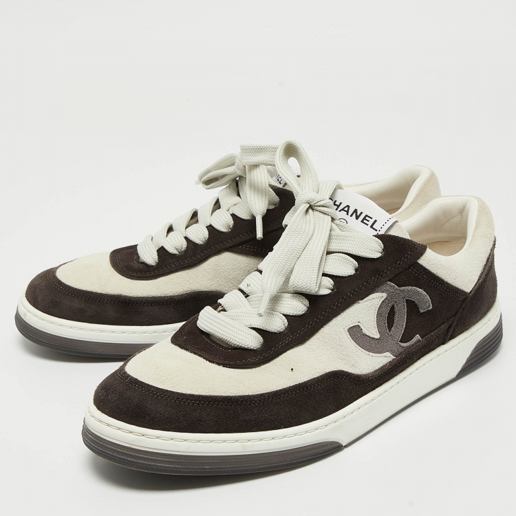 Pre Owned Chanel Grey/Black Suede Interlocking CC Logo Sneakers Size 39.5