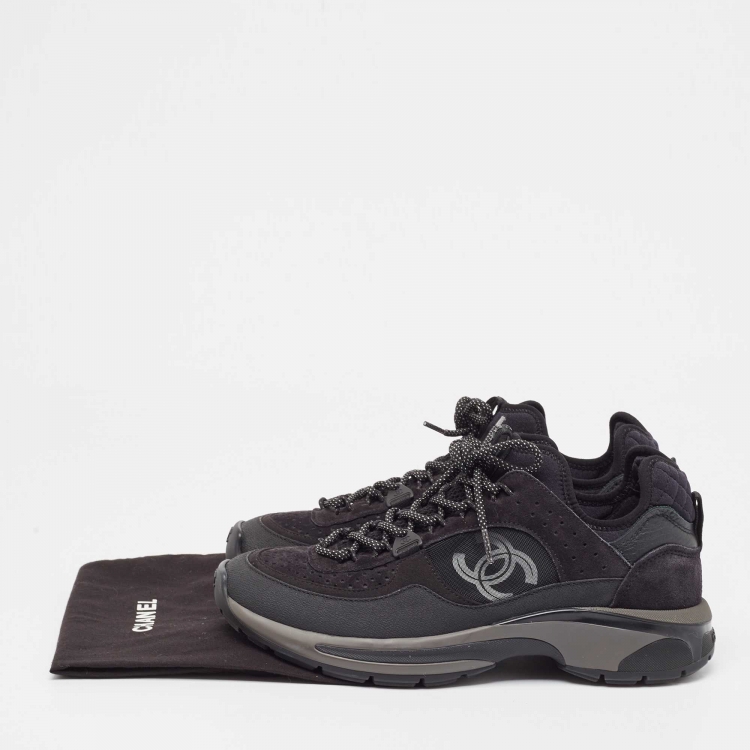 Pre Owned Chanel Black Nubuck and Mesh CC Interlocking CC Logo Sneakers Size 39