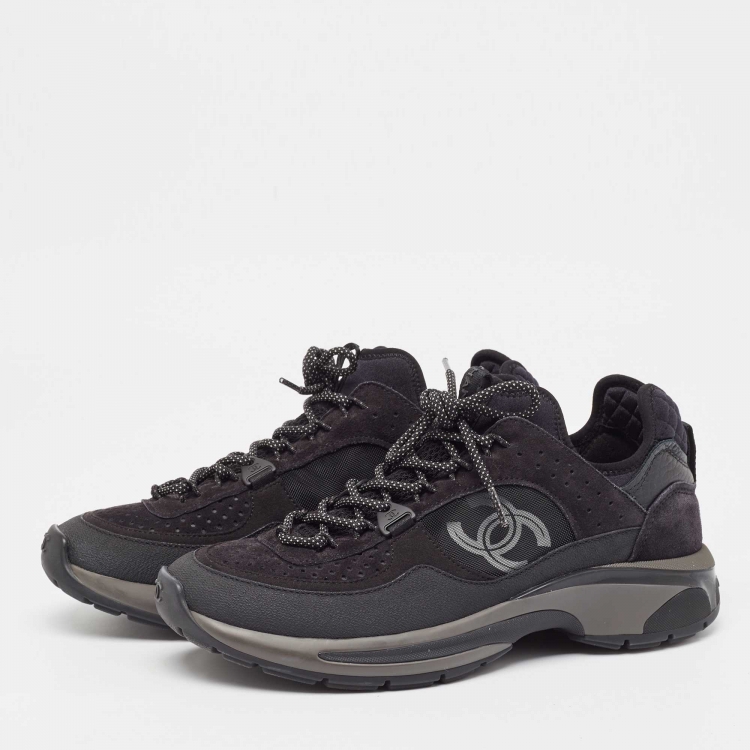 Pre Owned Chanel Black Nubuck and Mesh CC Interlocking CC Logo Sneakers Size 39