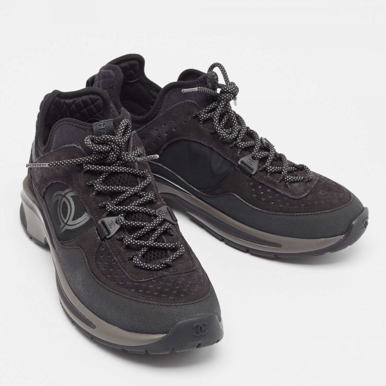 Pre Owned Chanel Black Nubuck and Mesh CC Interlocking CC Logo Sneakers Size 39