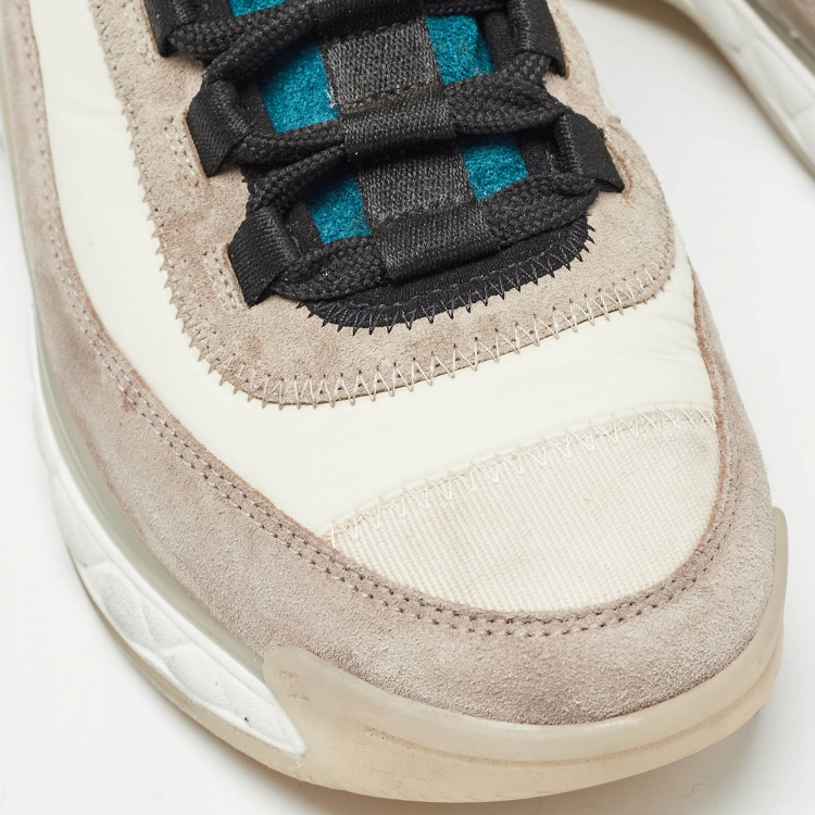 Pre Owned Chanel Grey/White Suede Logo Lace Up Sneakers Size 37