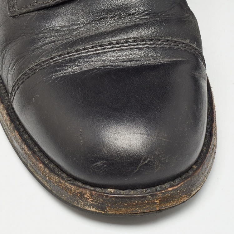 Pre Owned Chanel Black Leather Interlocking CC logo Combat Boots Size 36