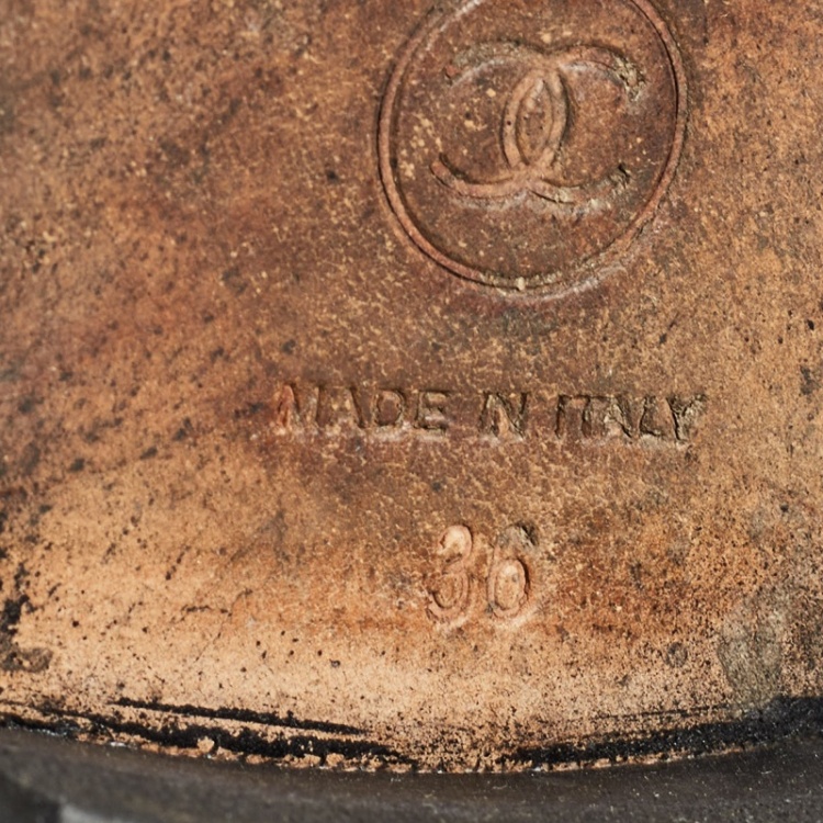 Pre Owned Chanel Black Leather Interlocking CC logo Combat Boots Size 36