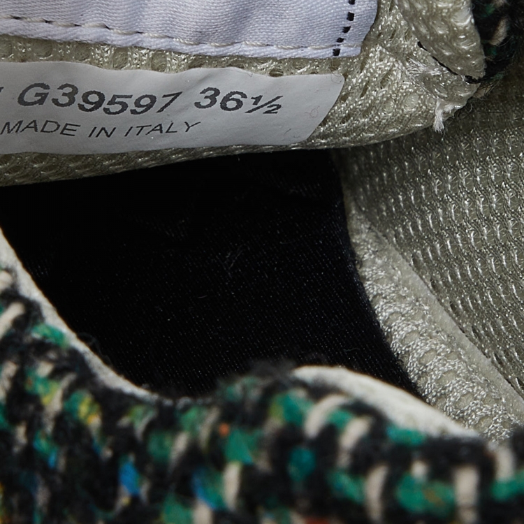Pre Owned Chanel Multicolor Tweed and Suede CC Low Top Sneakers Size 36.5