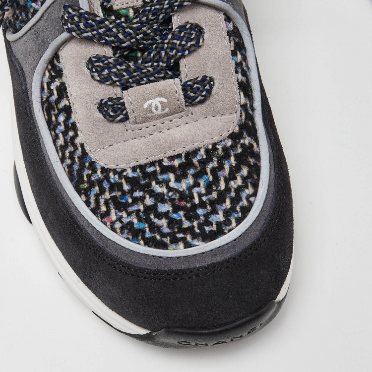 Pre Owned Chanel Multicolor Tweed and Suede CC Low Top Sneakers Size 36.5