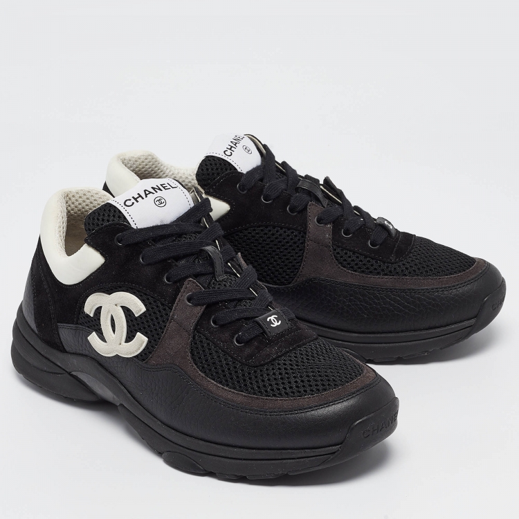 Pre Owned Chanel Black Leather and Mesh CC Low Top Sneakers Size 40