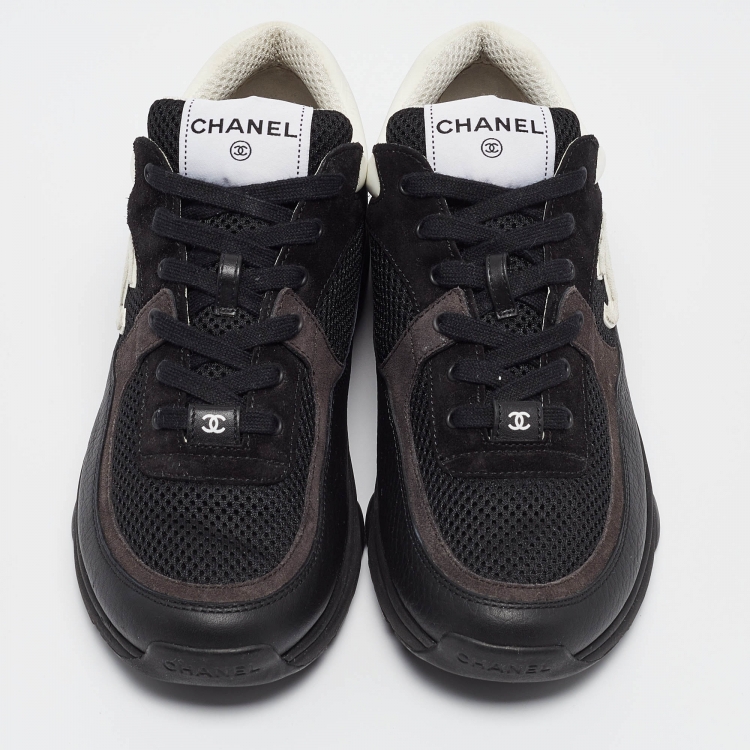 Pre Owned Chanel Black Leather and Mesh CC Low Top Sneakers Size 40