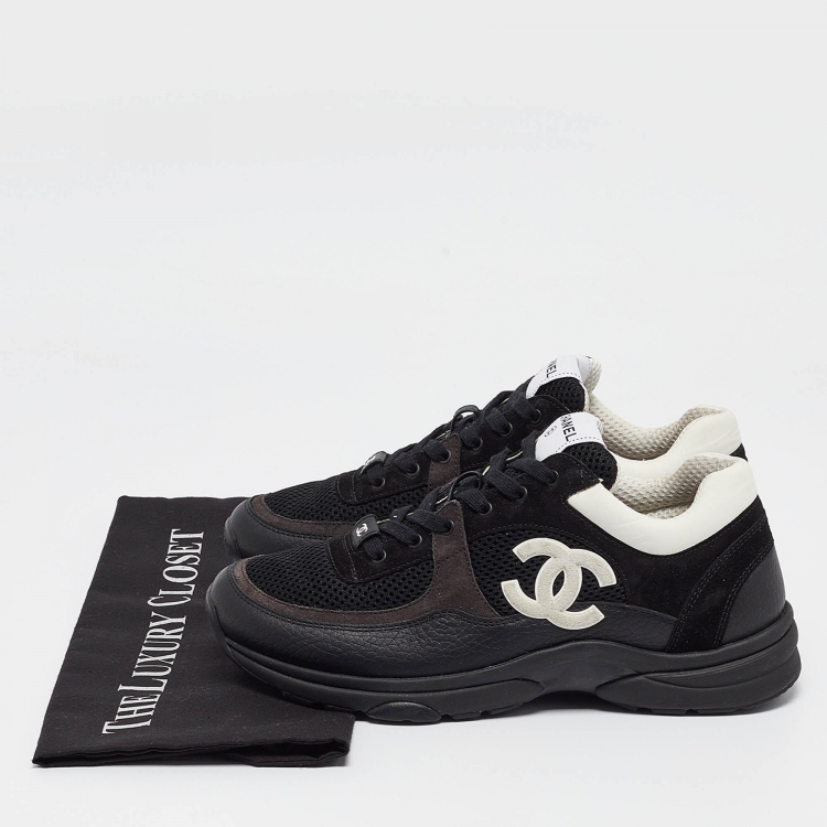 Pre Owned Chanel Black Leather and Mesh CC Low Top Sneakers Size 40