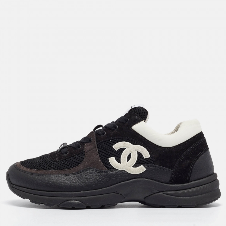 Pre Owned Chanel Black Leather and Mesh CC Low Top Sneakers Size 40