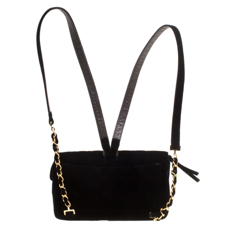 Pre Owned Chanel Black Velvet Vintage Backpack
