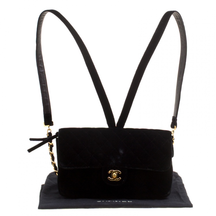 Pre Owned Chanel Black Velvet Vintage Backpack