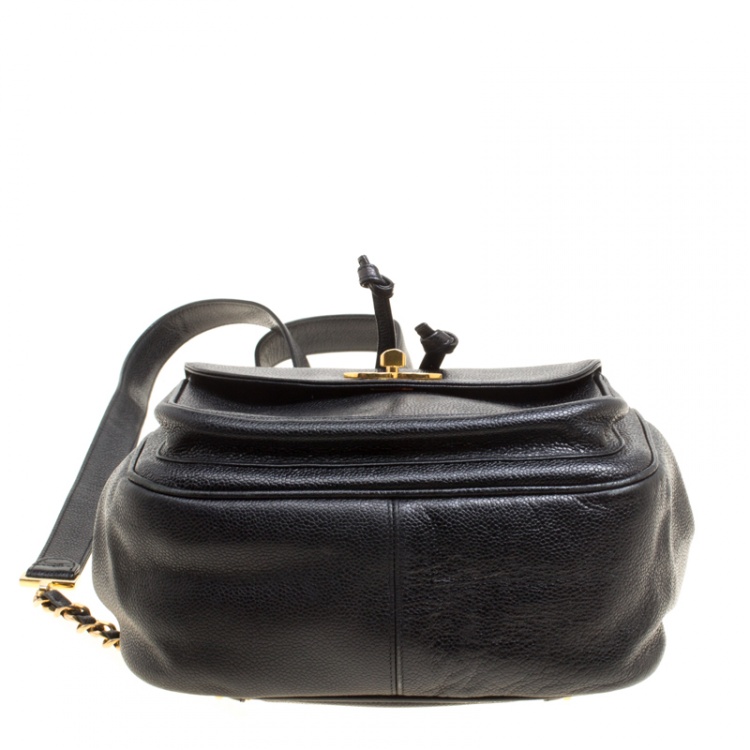 Pre Owned Chanel Black Caviar Leather Vintage CC Drawstring Backpack