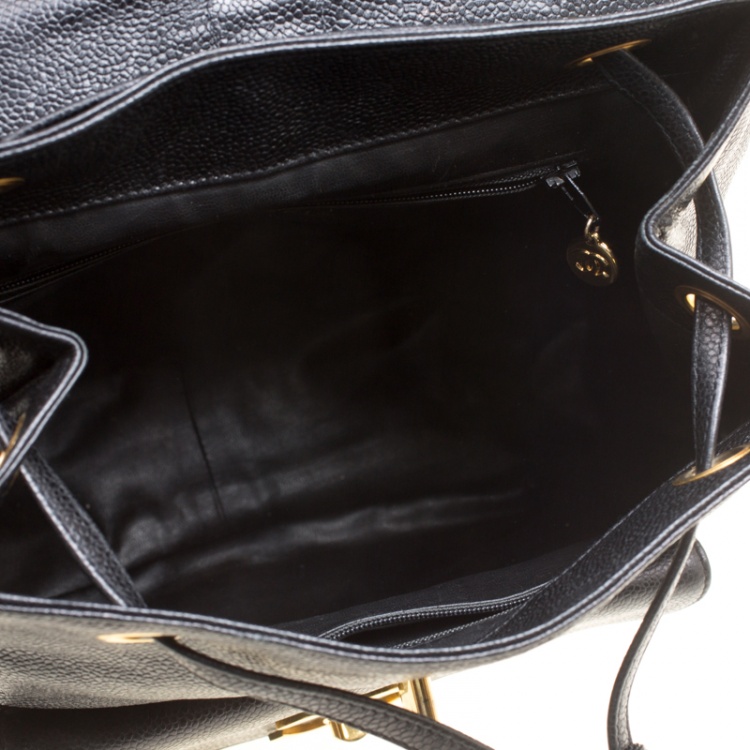Pre Owned Chanel Black Caviar Leather Vintage CC Drawstring Backpack
