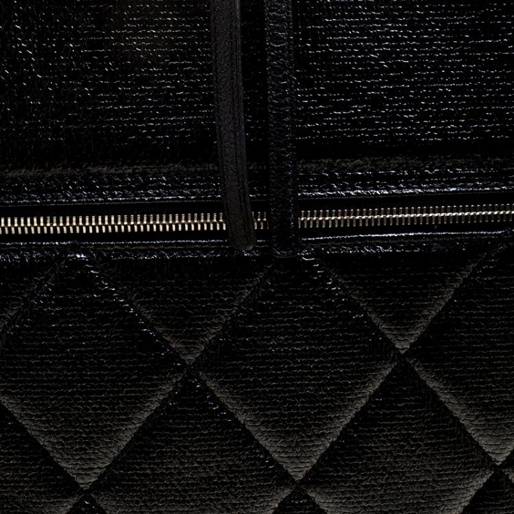Pre Owned Chanel Black Quilted Glossy Coated Canvas Carry On Luggage