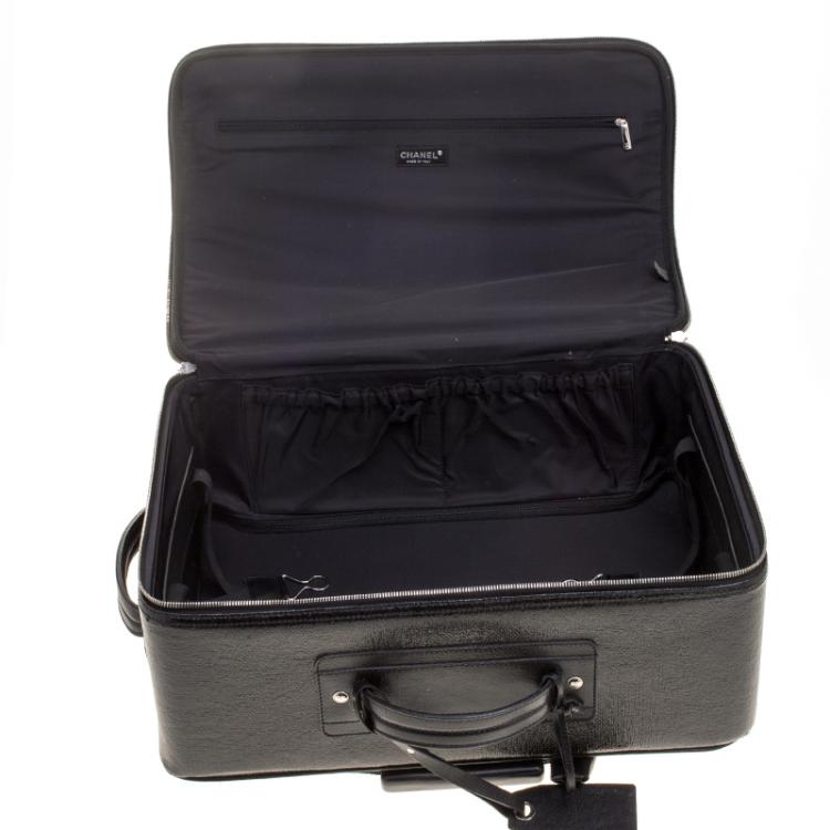 Pre Owned Chanel Black Quilted Glossy Coated Canvas Carry On Luggage