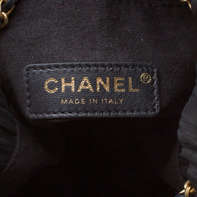 Pre Owned Chanel Black Pleats Leather CC Drawstring Backpack