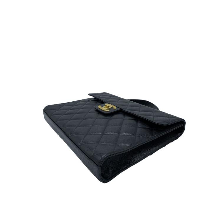 Pre Owned Chanel Black Quilted Leather Vintage Briefcase